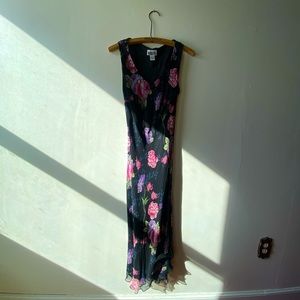 90’s vintage 100% silk midi Floral Dress